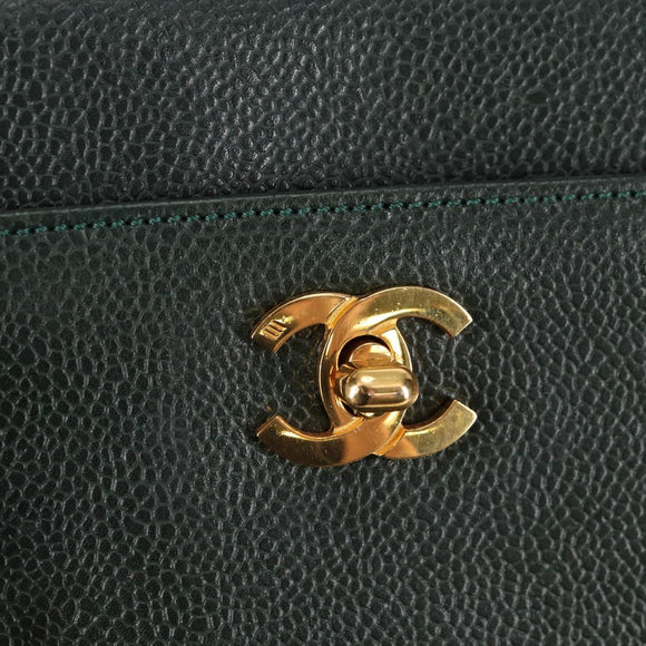 CHANEL Chain Hand Bag Caviar Skin Green Gold CC Auth 138565A