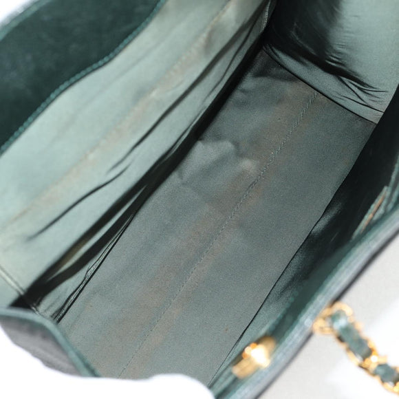 CHANEL Chain Hand Bag Caviar Skin Green Gold CC Auth 138565A