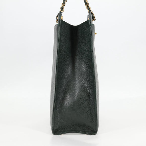 CHANEL Chain Hand Bag Caviar Skin Green Gold CC Auth 138565A