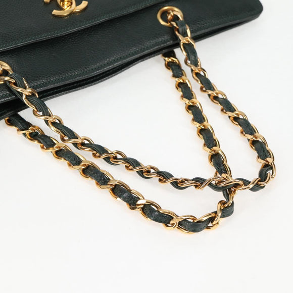 CHANEL Chain Hand Bag Caviar Skin Green Gold CC Auth 138565A