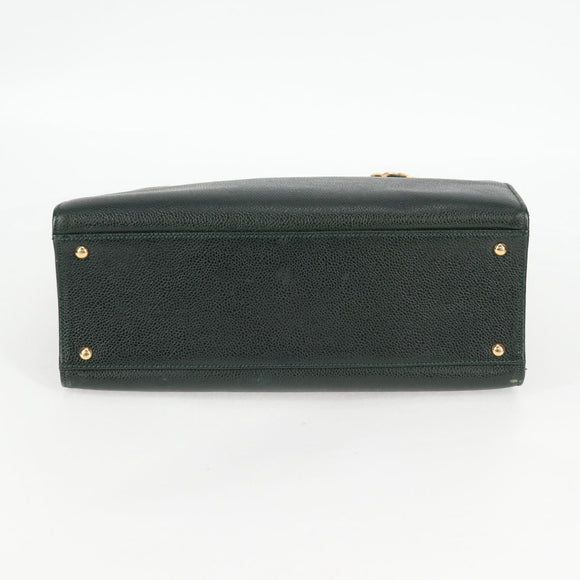 CHANEL Chain Hand Bag Caviar Skin Green Gold CC Auth 138565A