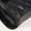 CHANEL Chain Hand Bag Lamb Skin Black Silver CC Auth 138566V-8