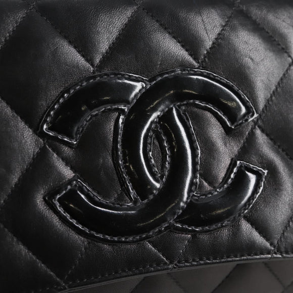 CHANEL Chain Hand Bag Lamb Skin Black Silver CC Auth 138566V