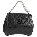 CHANEL Chain Hand Bag Lamb Skin Black Silver CC Auth 138566V-1
