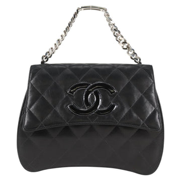 CHANEL Chain Hand Bag Lamb Skin Black Silver CC Auth 138566A - 0