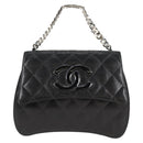 CHANEL Chain Hand Bag Lamb Skin Black Silver CC Auth 138566V-13