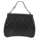 CHANEL Chain Hand Bag Lamb Skin Black Silver CC Auth 138566V-2