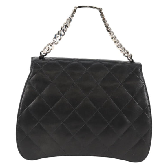 CHANEL Chain Hand Bag Lamb Skin Black Silver CC Auth 138566V