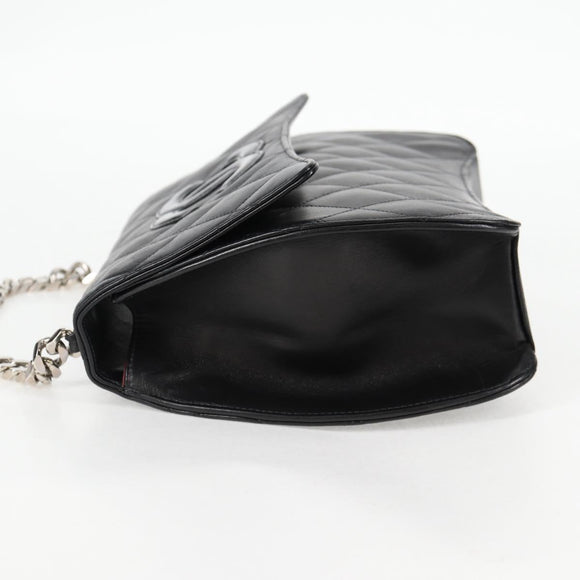 CHANEL Chain Hand Bag Lamb Skin Black Silver CC Auth 138566V