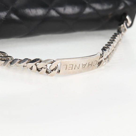 CHANEL Chain Hand Bag Lamb Skin Black Silver CC Auth 138566V