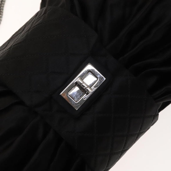 CHANEL Chain 2.55 Ribbon Shoulder Bag Satin Black Silver CC Auth 138568