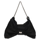 CHANEL Chain 2.55 Ribbon Shoulder Bag Satin Black Silver CC Auth 138568-13