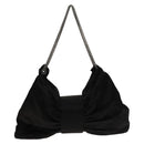 CHANEL Chain 2.55 Ribbon Shoulder Bag Satin Black Silver CC Auth 138568-2