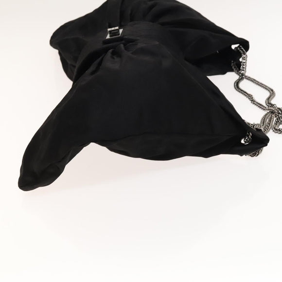 CHANEL Chain 2.55 Ribbon Shoulder Bag Satin Black Silver CC Auth 138568