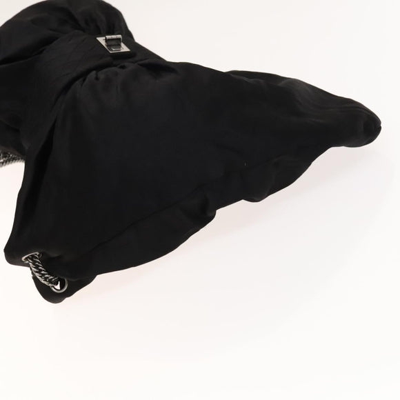 CHANEL Chain 2.55 Ribbon Shoulder Bag Satin Black Silver CC Auth 138568