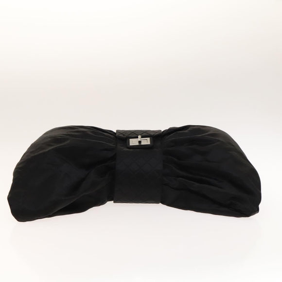 CHANEL Chain 2.55 Ribbon Shoulder Bag Satin Black Silver CC Auth 138568