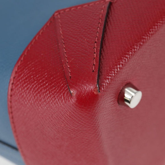 HERMES Maxi Box Cabas 30 Hand Bag Leather Blue Silver Auth 138569V