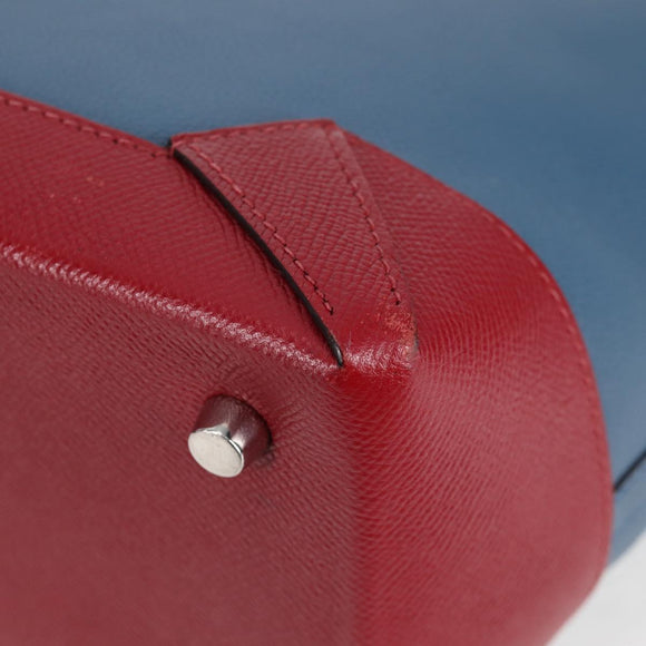 HERMES Maxi Box Cabas 30 Hand Bag Leather Blue Silver Auth 138569V