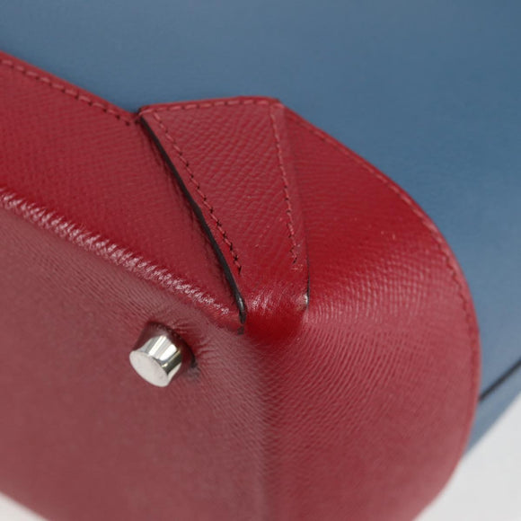 HERMES Maxi Box Cabas 30 Hand Bag Leather Blue Silver Auth 138569V