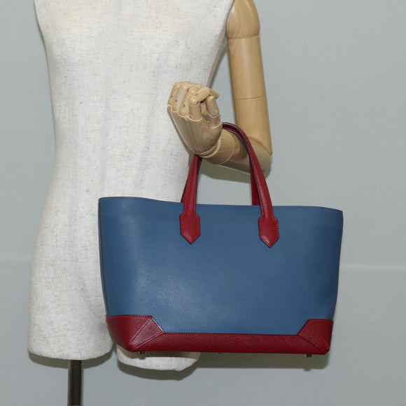 HERMES Maxi Box Cabas 30 Hand Bag Leather Blue Silver Auth 138569V