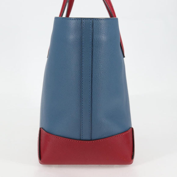 HERMES Maxi Box Cabas 30 Hand Bag Leather Blue Silver Auth 138569V