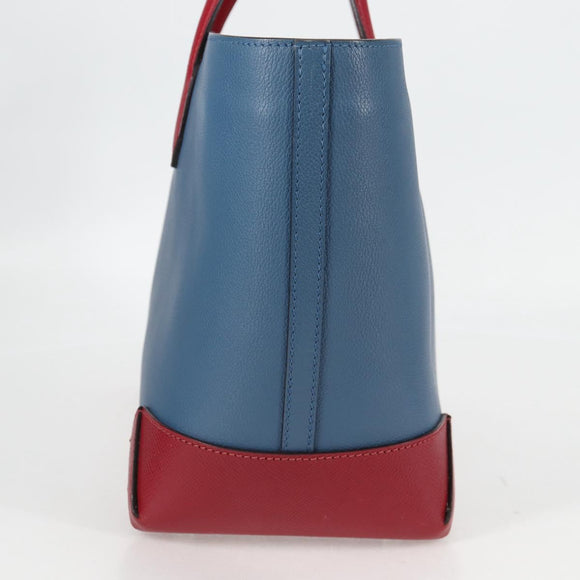 HERMES Maxi Box Cabas 30 Hand Bag Leather Blue Silver Auth 138569V