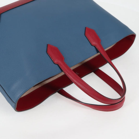 HERMES Maxi Box Cabas 30 Hand Bag Leather Blue Silver Auth 138569V