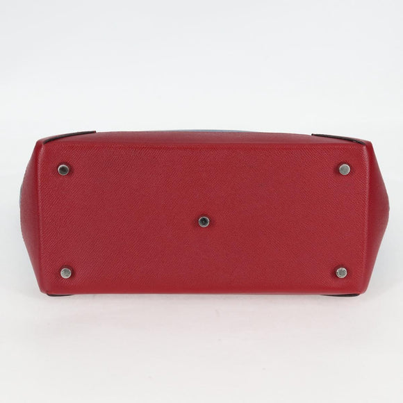 HERMES Maxi Box Cabas 30 Hand Bag Leather Blue Silver Auth 138569V