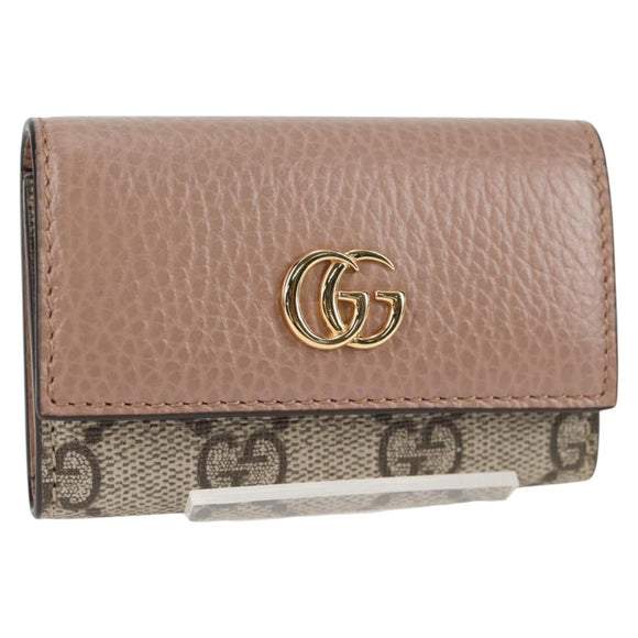 GUCCI GG Supreme Key Case PVC Beige Gold 456118 Auth 138570M