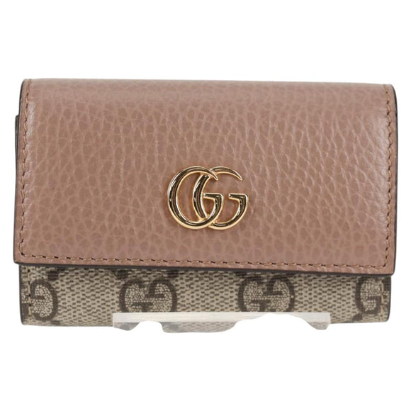 GUCCI GG Supreme Key Case PVC Beige Gold 456118 Auth 138570M