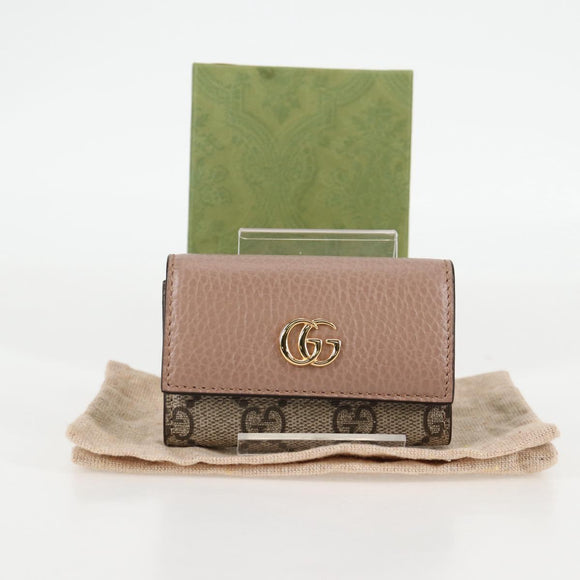 GUCCI GG Supreme Key Case PVC Beige Gold 456118 Auth 138570M