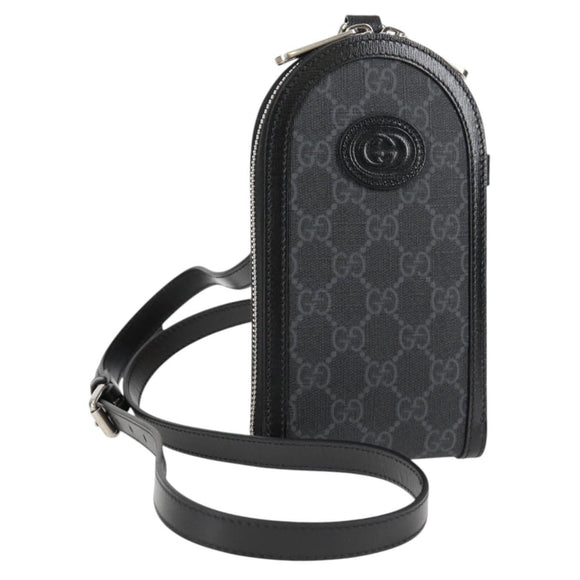 GUCCI GG Supreme Shoulder Bag PVC Black Silver 724357 Auth 138571M