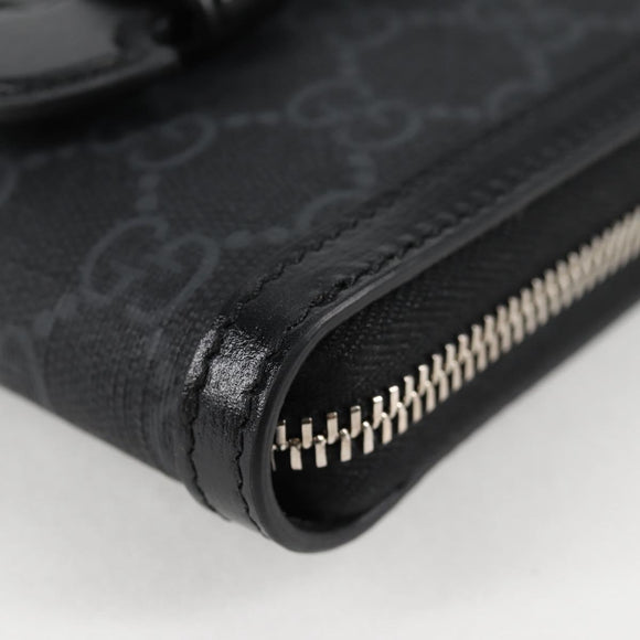 GUCCI GG Supreme Shoulder Bag PVC Black Silver 724357 Auth 138571M