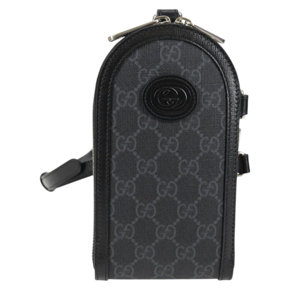 GUCCI GG Supreme Shoulder Bag PVC Black Silver 724357 Auth 138571M