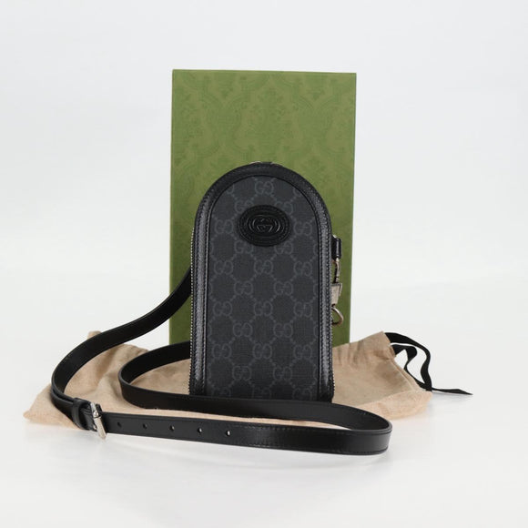 GUCCI GG Supreme Shoulder Bag PVC Black Silver 724357 Auth 138571M