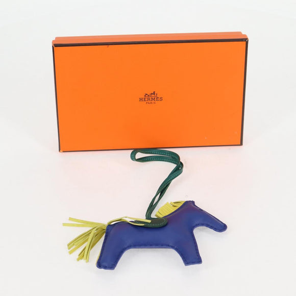 HERMES Rodeo Charm MM Leather Blue Auth 138575M