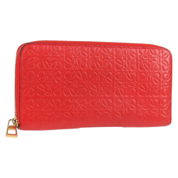 LOEWE Anagram Long Wallet Leather Red Auth 138577M