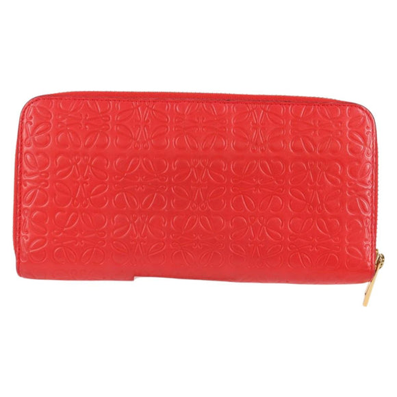 LOEWE Anagram Long Wallet Leather Red Auth 138577M