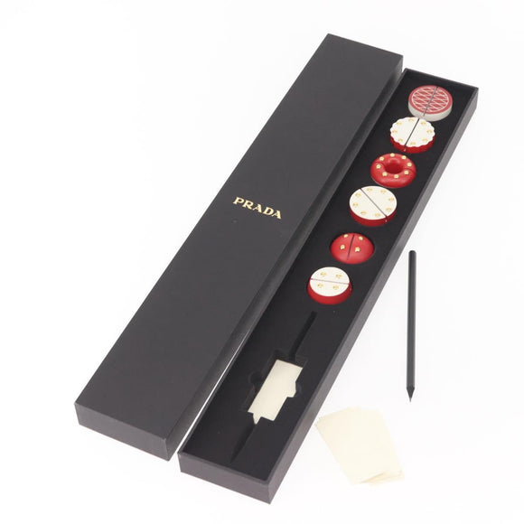 PRADA Memo Stand Wood Red Auth 138578