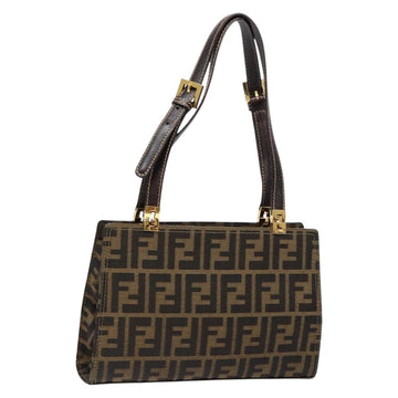 FENDI Zucca Canvas Hand Bag Black Brown Auth 138624