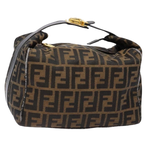 FENDI Zucca Canvas Vanity Pouch Black Brown Auth 138627