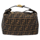FENDI Zucca Canvas Vanity Pouch Black Brown Auth 138627-13