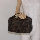 FENDI Zucca Canvas Vanity Pouch Black Brown Auth 138627-22