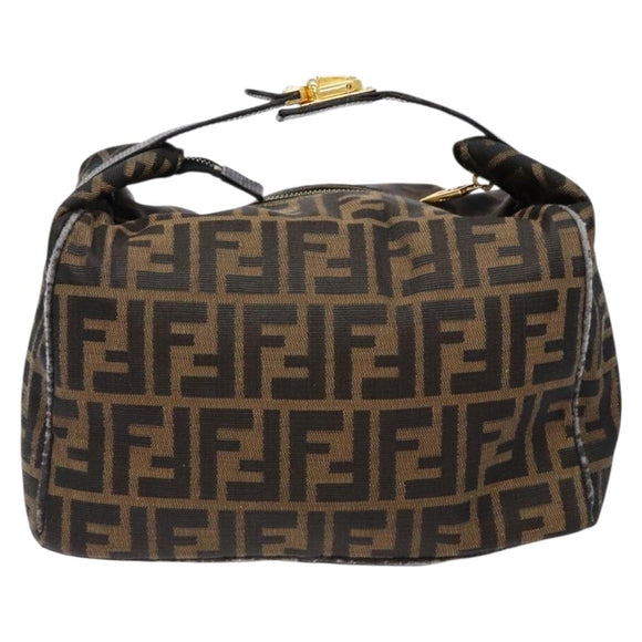 FENDI Zucca Canvas Vanity Pouch Black Brown Auth 138627