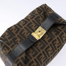 FENDI Zucca Canvas Vanity Pouch Black Brown Auth 138627-6