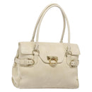 Salvatore Ferragamo Gancini Hand Bag Leather White Gold Auth 138629-1