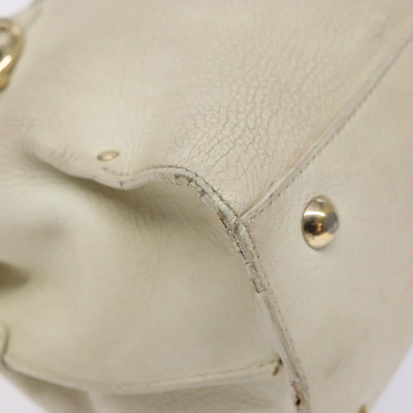 Salvatore Ferragamo Gancini Hand Bag Leather White Gold Auth 138629