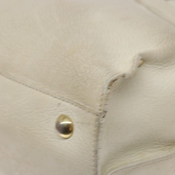 Salvatore Ferragamo Gancini Hand Bag Leather White Gold Auth 138629