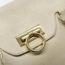 Salvatore Ferragamo Gancini Hand Bag Leather White Gold Auth 138629-19