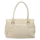 Salvatore Ferragamo Gancini Hand Bag Leather White Gold Auth 138629-2